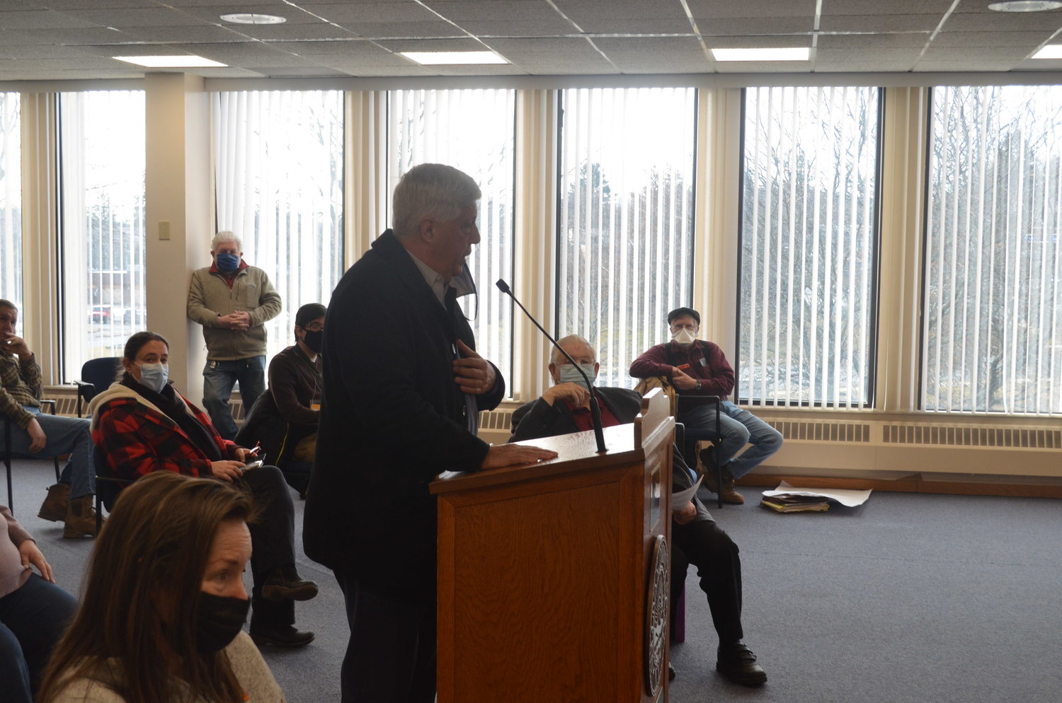 Glen Goldstein, at podium, former chairman of the Sullivan County Republican Party, speaks to the legislature following the reorganizational meeting.